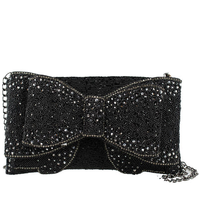 Mary Frances Accessories - Bow Chic Sparkly Black Clutch