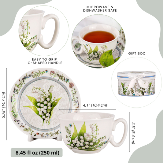 Lily Porcelain Tea/Coffee Cup and Saucer in Gift Box