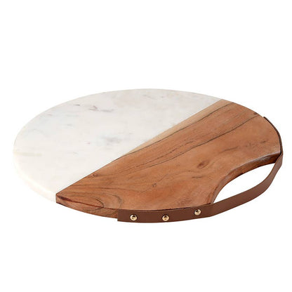 14" Rd Wood & Marble Cheese Board