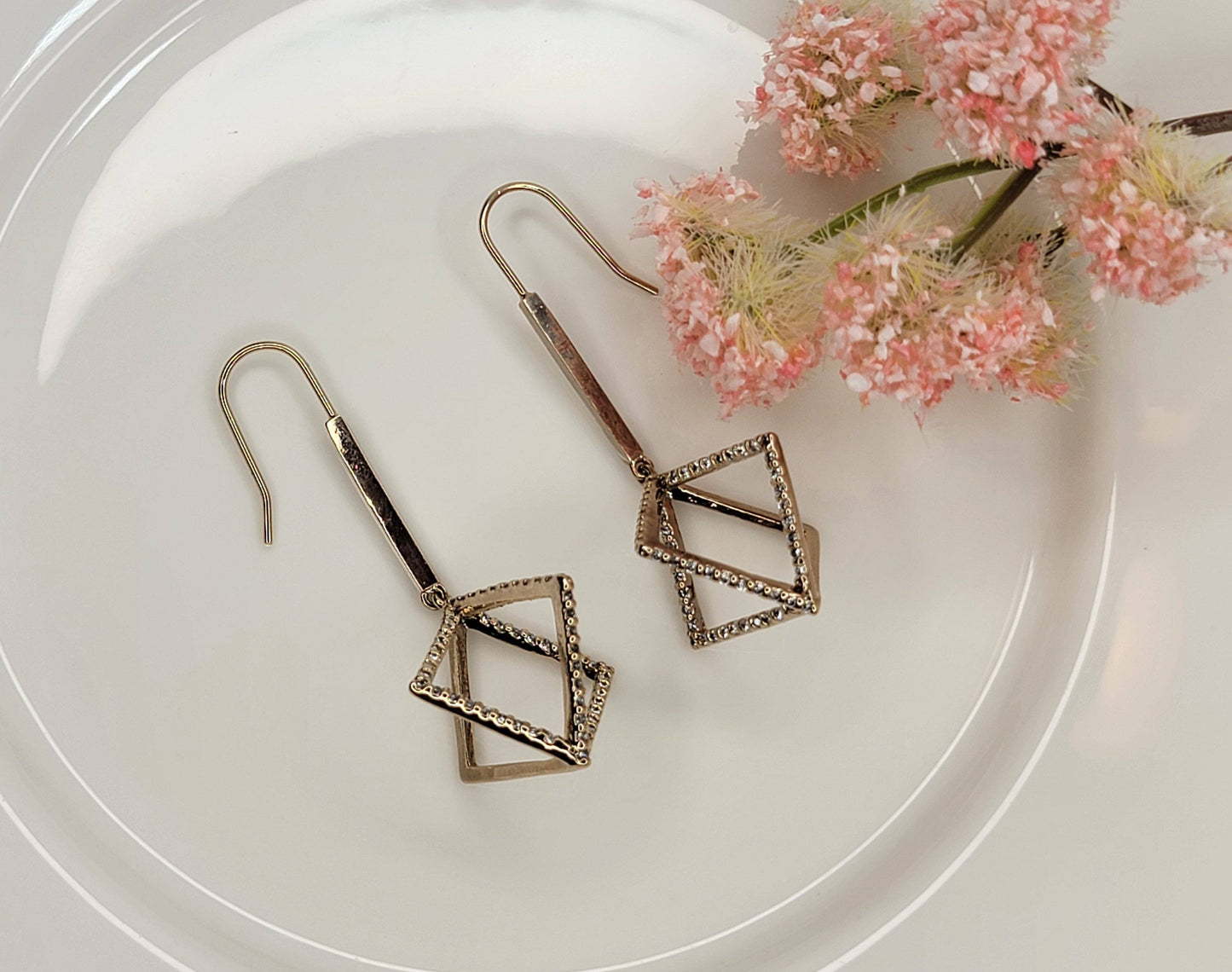 Cube Shaped Brass w/ CZ  Drop Earring