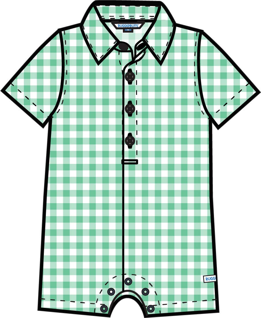 Baby Boys Classic Spring Green Gingham Short Button-Up Romper