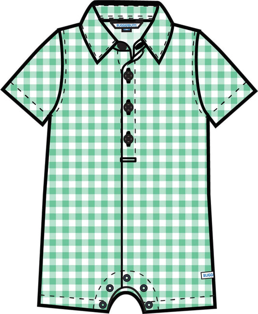 Baby Boys Classic Spring Green Gingham Short Sleeve Woven Button-Up Romper: Green / 6-12m