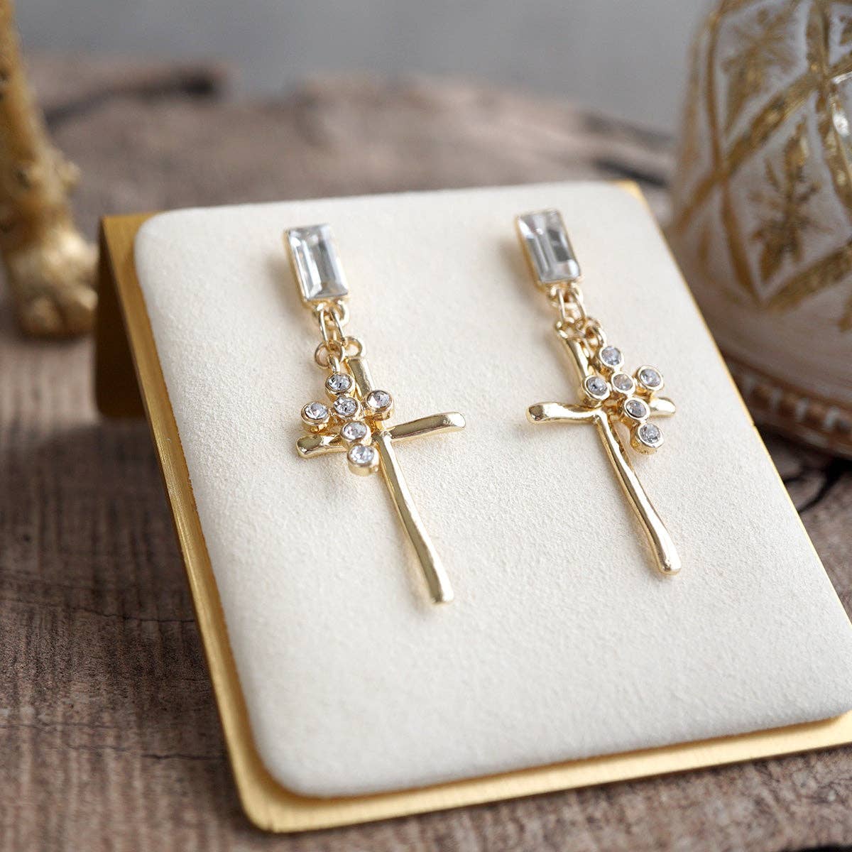 Golden Cross Cluster Statement Earrings
