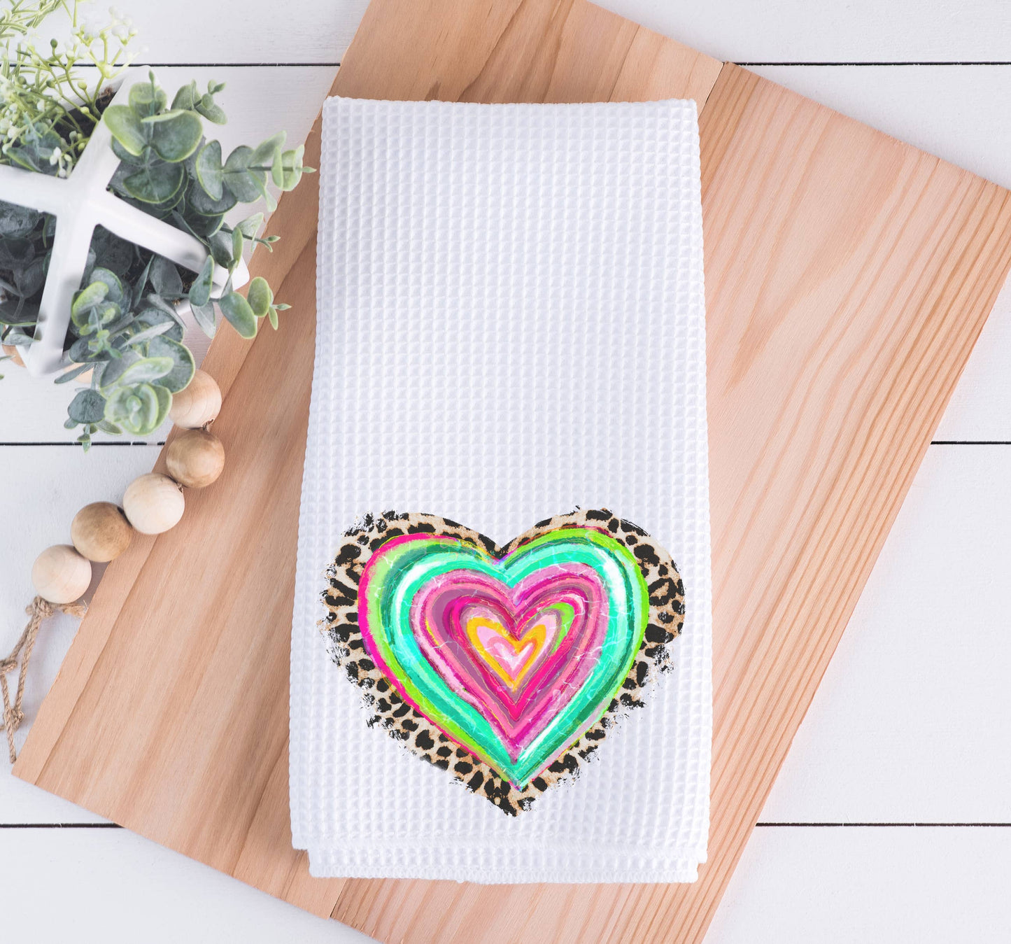 Colorful Leopard Valentine Heart Kitchen Towel