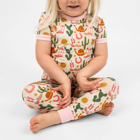 Conjunto de pijama de manga corta con pantalones de bambú para niños Hey Y'all Western