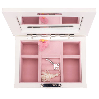 Joyero musical de madera MDF y terciopelo de 8 x 6 pulgadas, color blanco bailarina