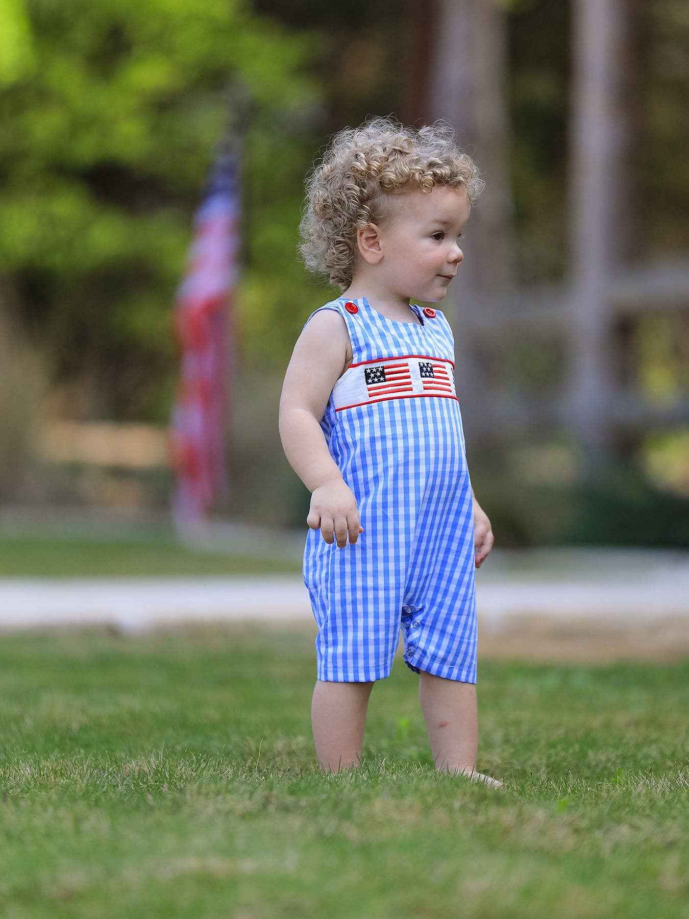 4th of july Flag Embroidery Smocking Boys Romper: 3M