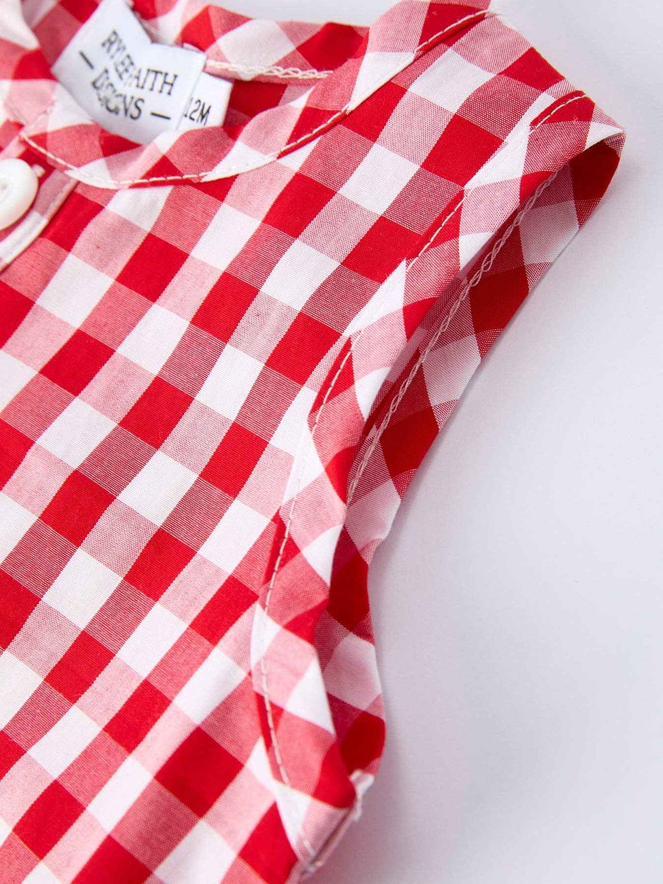 Summer Plaid Smocked Ruffle Boys Romper Sibling Outfits: 18M