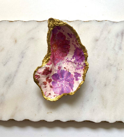 Magenta Floral Oyster Shell Jewelry Dish