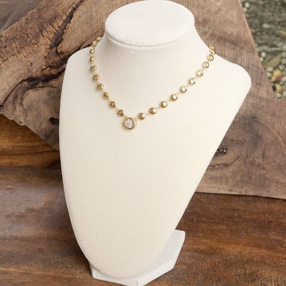 PennyLine inc - Clear Crystal Bezel Pendant Dot Chain Neckline Necklace