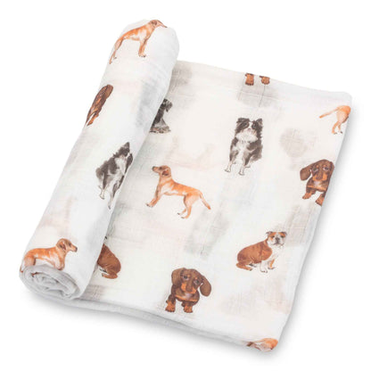 LollyBanks - Adorable Dog Print Baby Muslin Swaddle Blanket