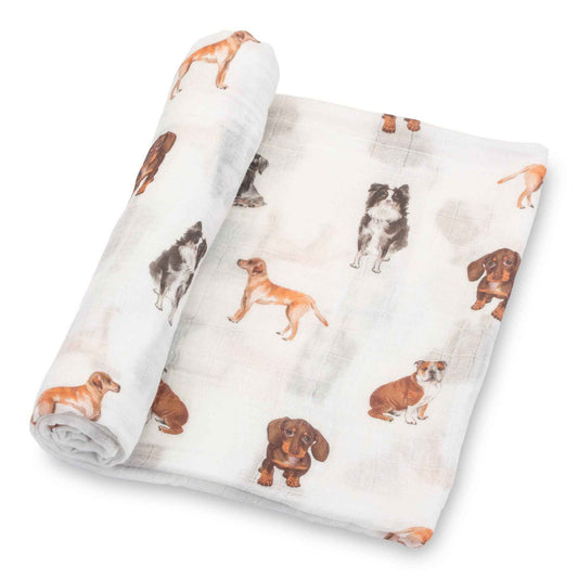 LollyBanks - Adorable Dog Print Baby Muslin Swaddle Blanket