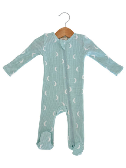 Organic Waffle 2-Way Zip Footie, Light Blue Moon: 3 - 6 mo.