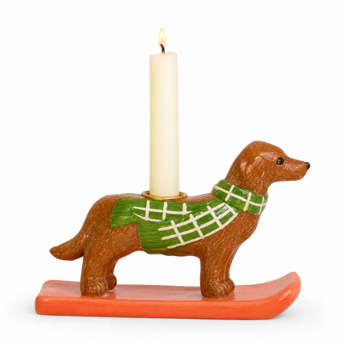 Ceramic Christmas Dog Taper Candle Holder, Greyhound design: 6 x 2 x 6 inches tall