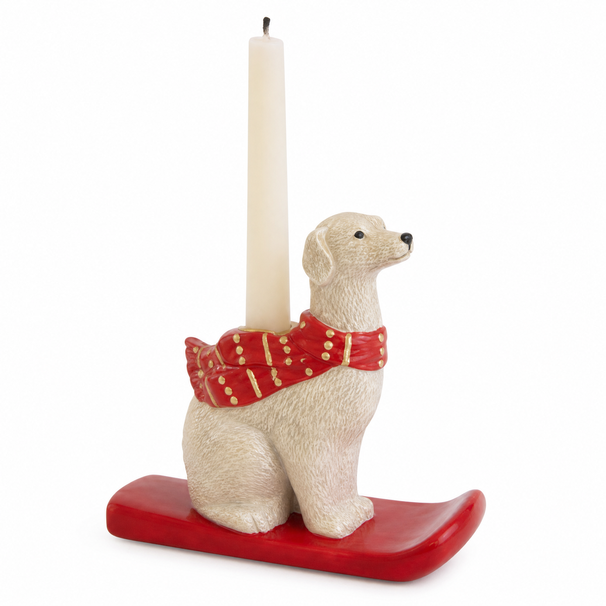 Ceramic Christmas Dog Taper Candle Holder, Lab design: 6 x 2 x 4.5 inches tall