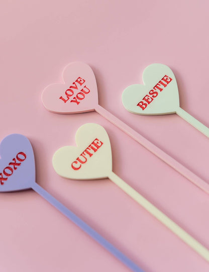 Retro Conversation Heart Drink Stirrers