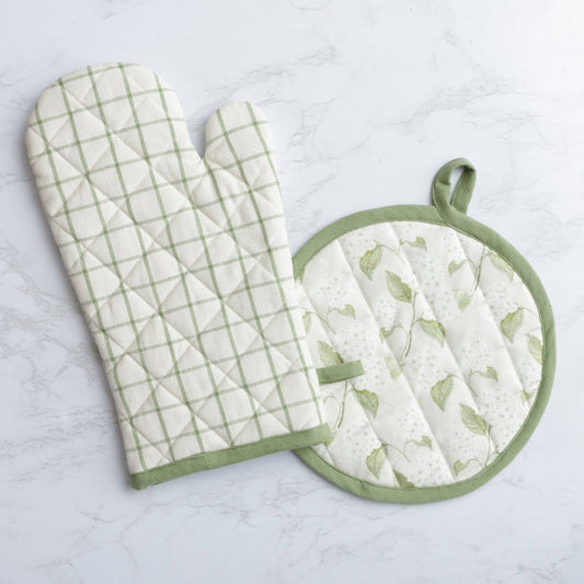 Oven Mitt And Pot Holder White Hydrangea