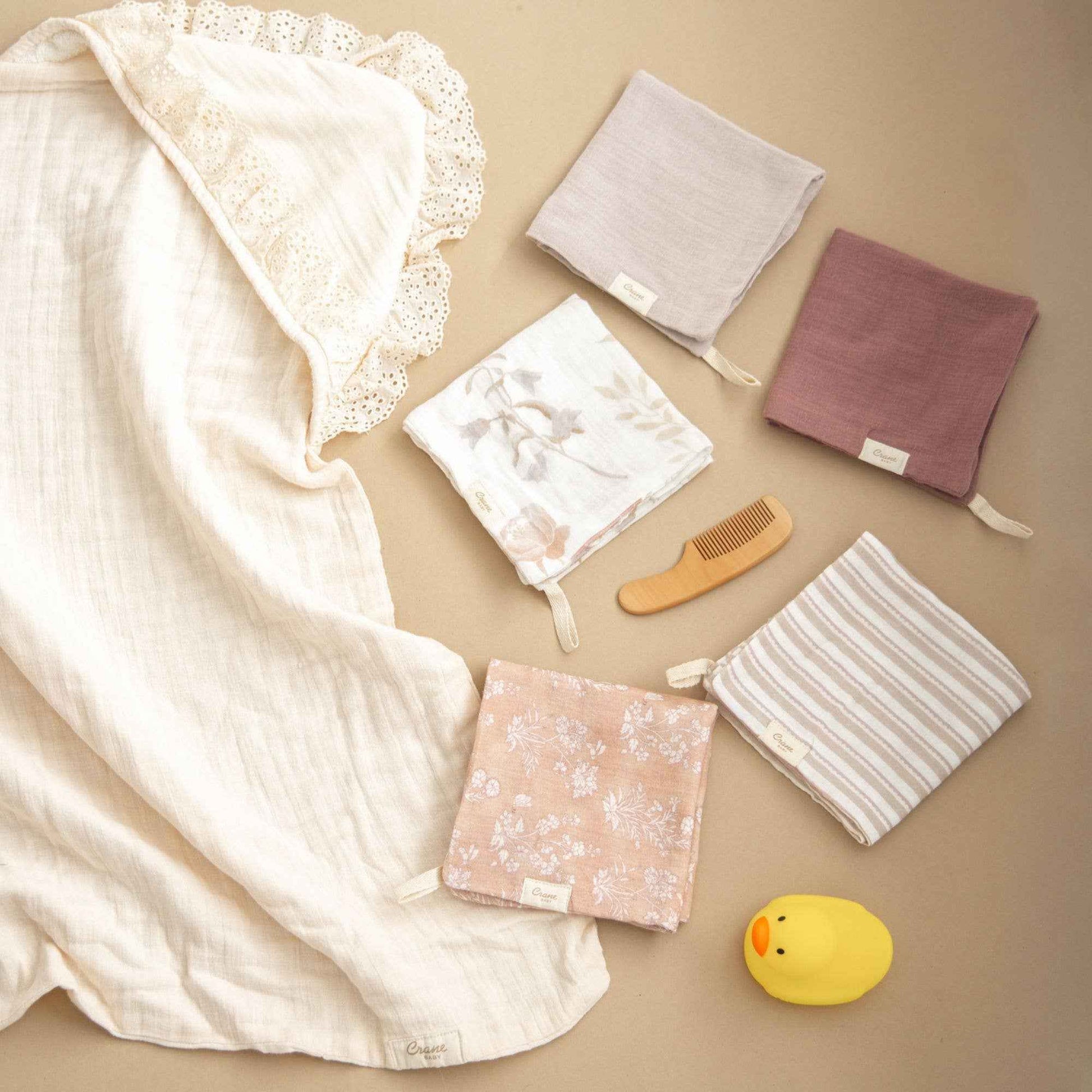 Crane Baby - Violet 5-Piece Cotton Baby Washcloth Set