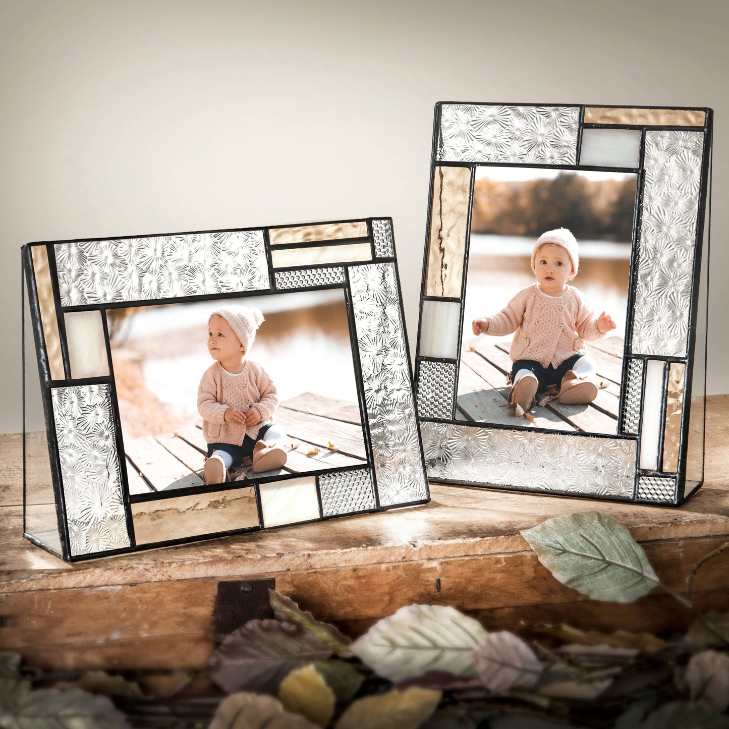Peach & Ivory Stained Glass Picture Photo Frame