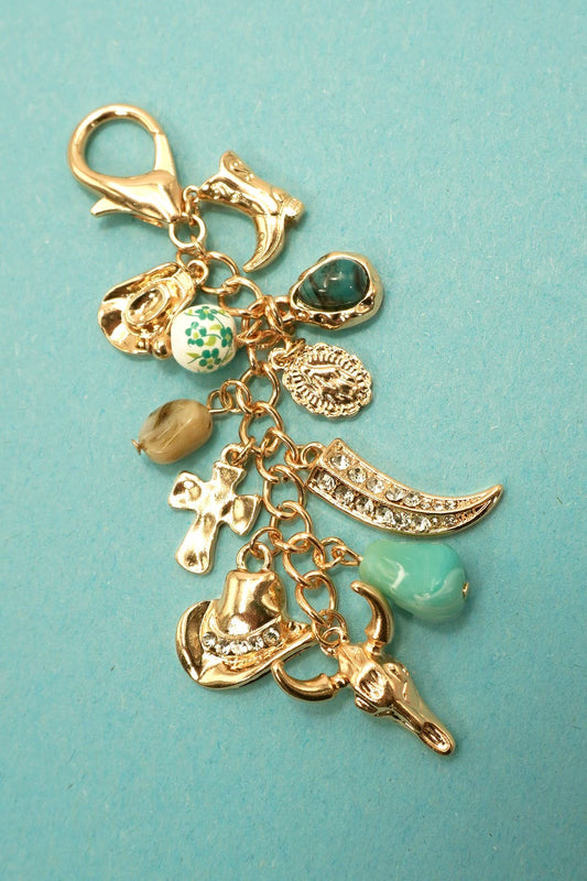 WESTERN PORCELAIN CROSS BOOT COWBOY HAT BAG CHARM