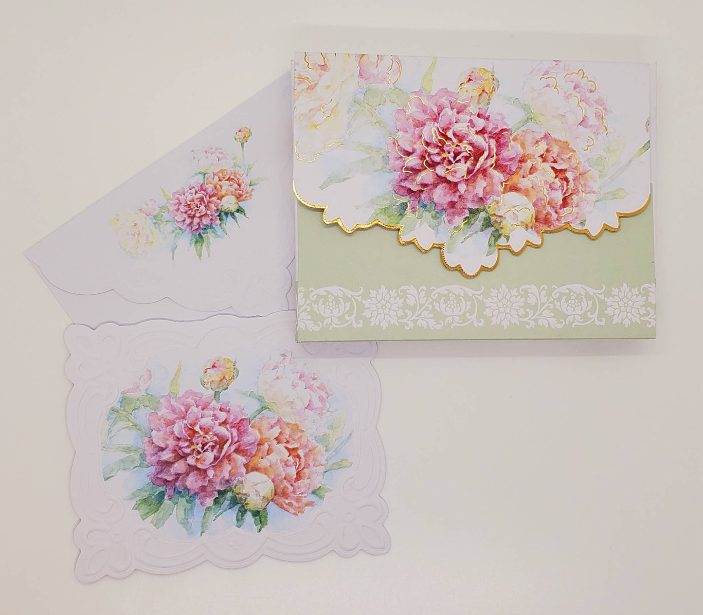 Peony Embossed, Die-cut Boxed Portfolio Note Cards