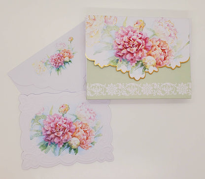 Peony Embossed, Die-cut Boxed Portfolio Note Cards