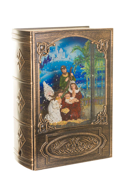 NEW-Brass Bookend Snow Globe with Nativity