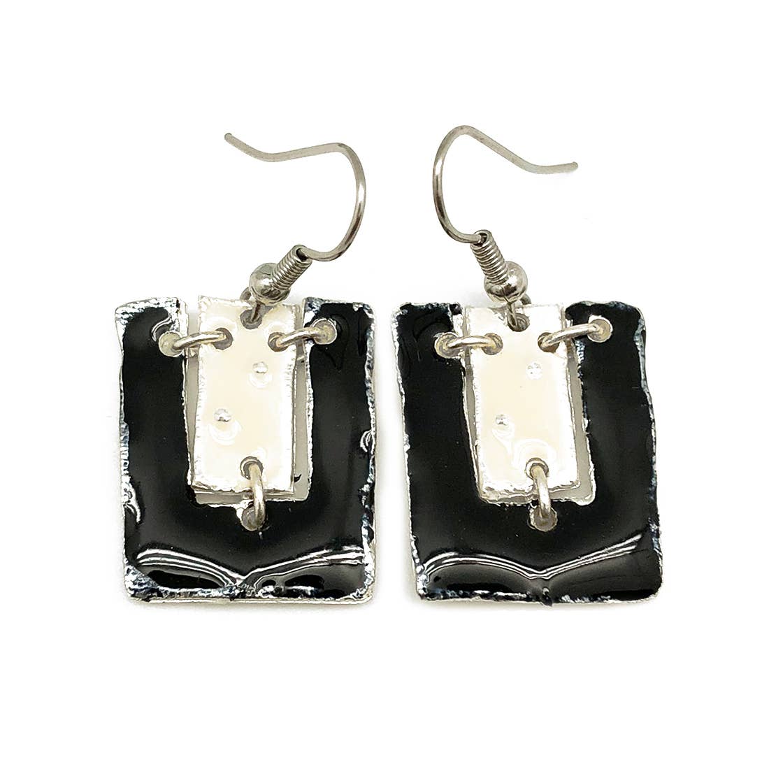 Pewter Earrings with Color Enamel - Black/Cream