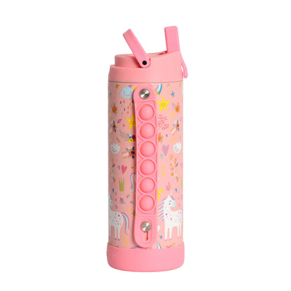 Fidget Strap Kids Stainless Bottle 14oz Pink Unicorn