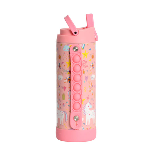 Fidget Strap Kids Stainless Bottle 14oz Pink Unicorn