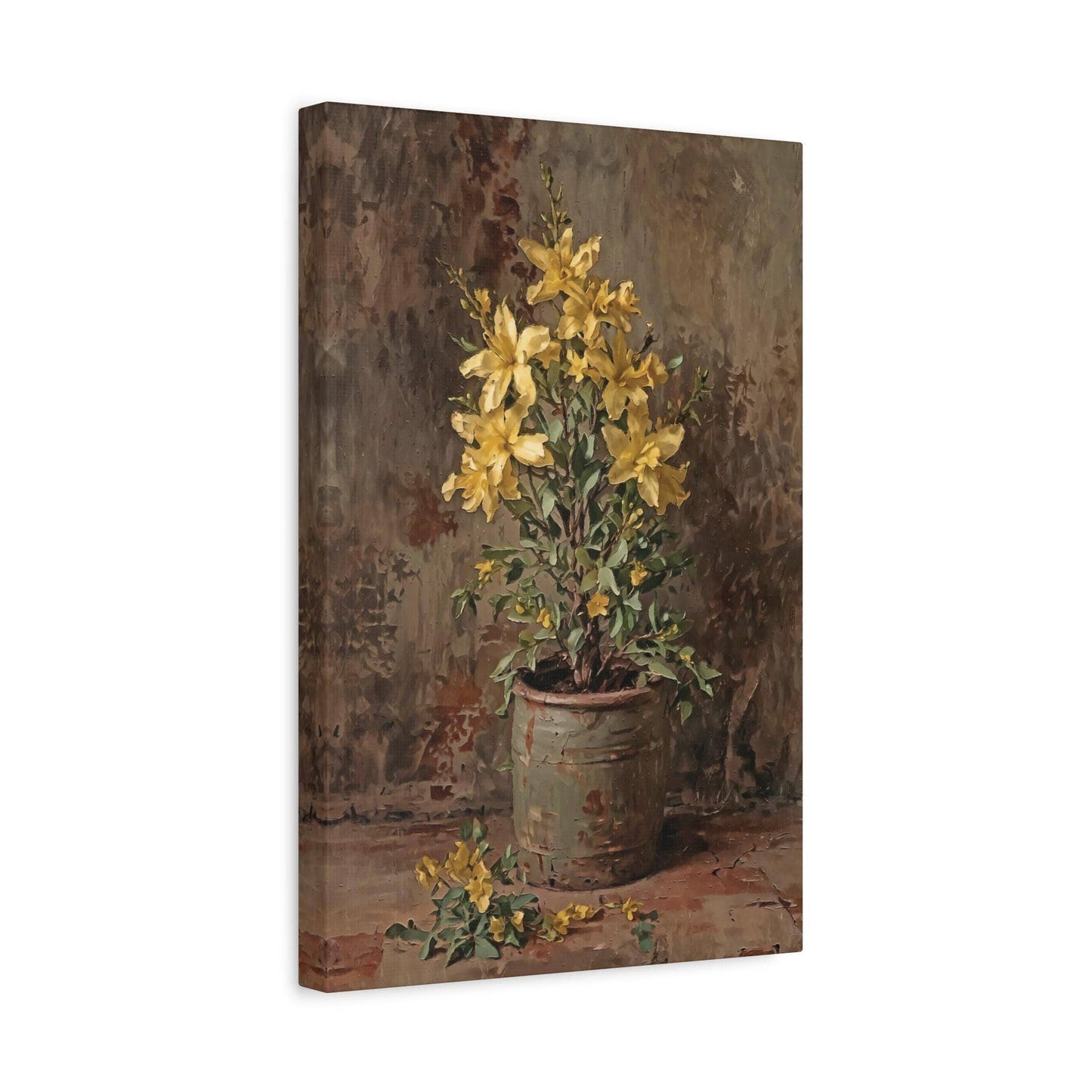 Potted Forsythia Flower Blooms Canvas Print Wall Art