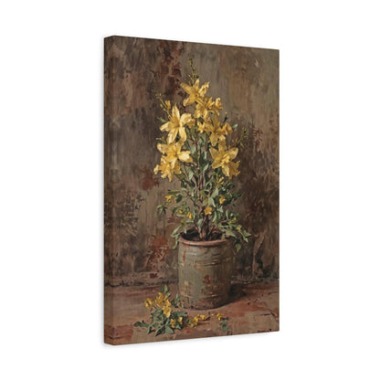 Potted Forsythia Flower Blooms Canvas Print Wall Art
