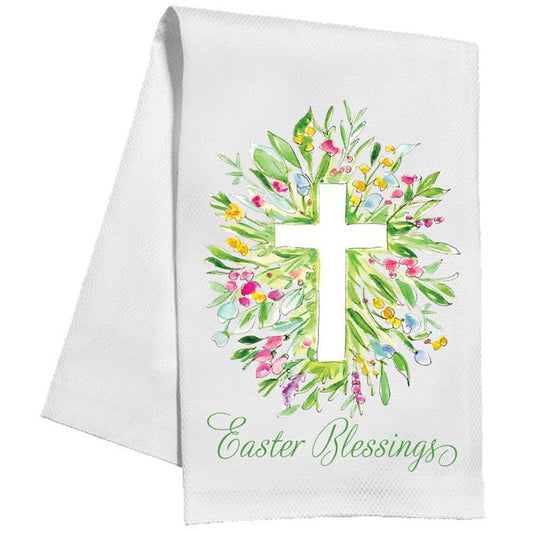 Easter Blessings Cross in Spring Florals Kitchen Towel -RosanneBeck Collections
