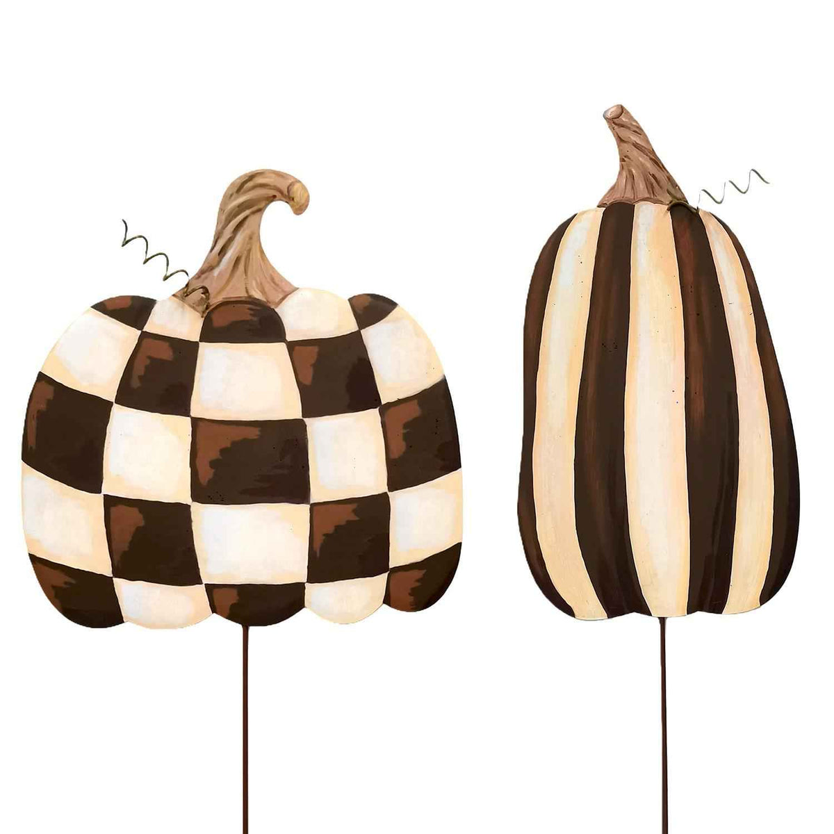 Chocolate and Cream Metal Pumpkin Stake