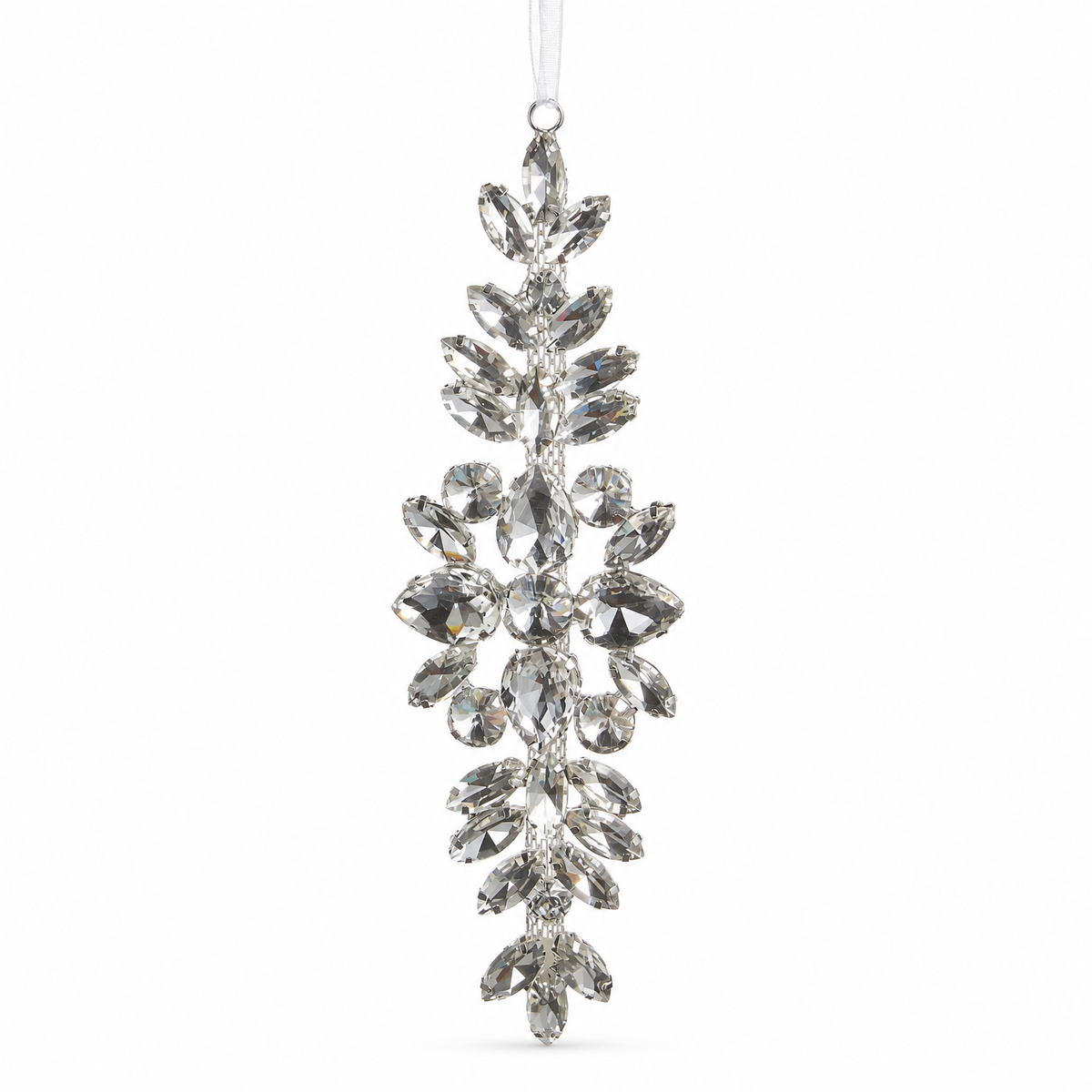 Clear Jewel Drop Ornament, Leaf Spray design