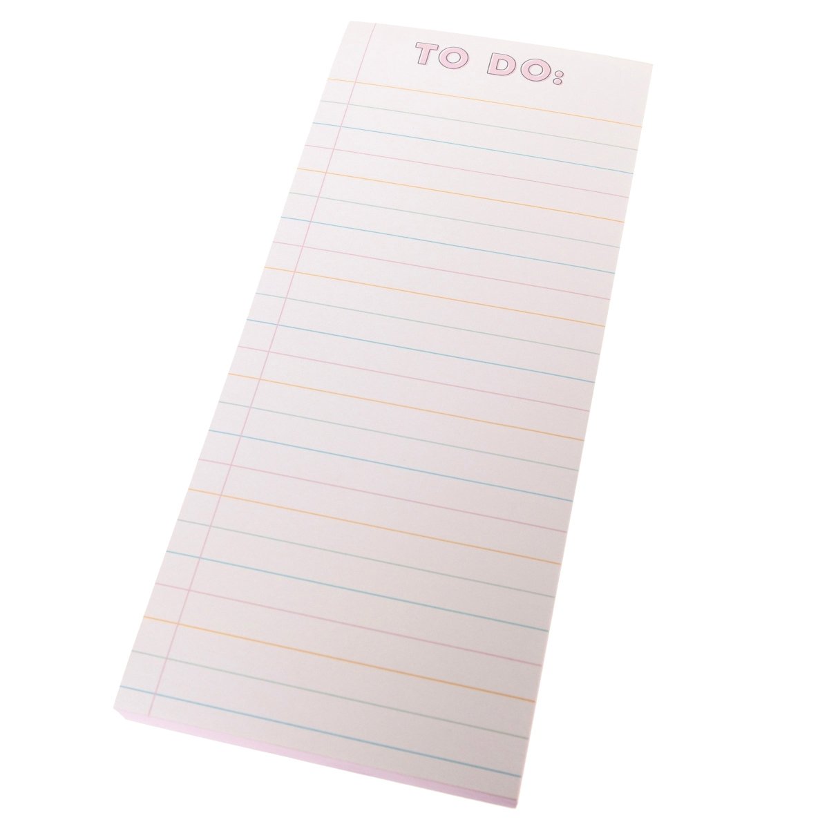 Colorful Cream Magnetic Notepad, A cream magnetic notepad with a pink TO DO: header and ruled lines in pink, orange and blue.