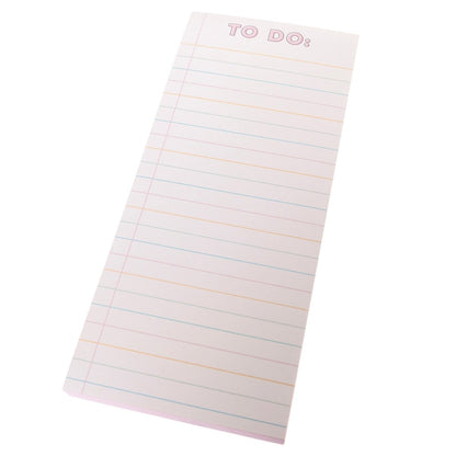 Colorful Cream Magnetic Notepad, A cream magnetic notepad with a pink TO DO: header and ruled lines in pink, orange and blue.