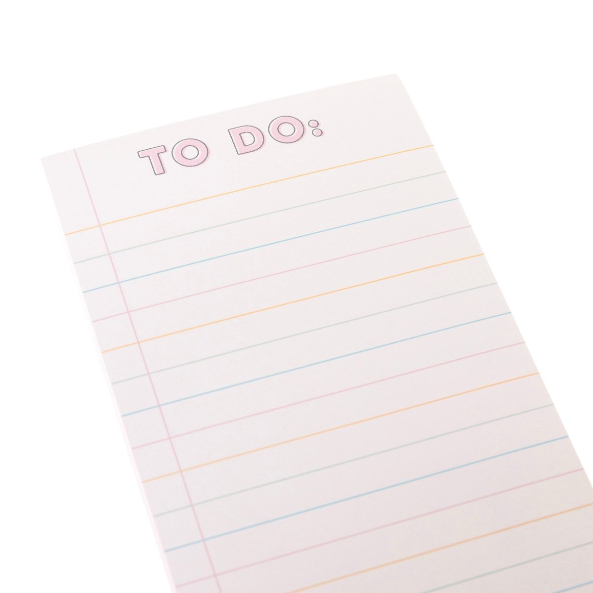 Colorful Cream Magnetic Notepad, A cream magnetic notepad with a pink TO DO: header and ruled lines in pink, orange and blue.