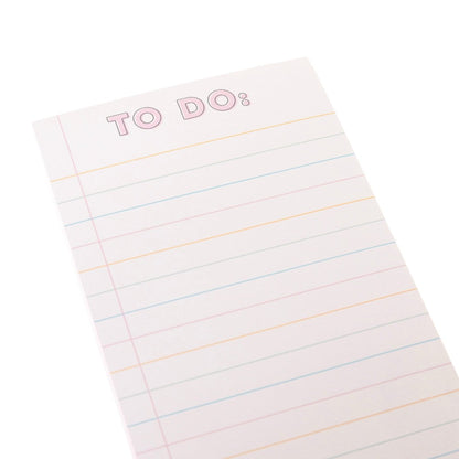 Colorful Cream Magnetic Notepad, A cream magnetic notepad with a pink TO DO: header and ruled lines in pink, orange and blue.