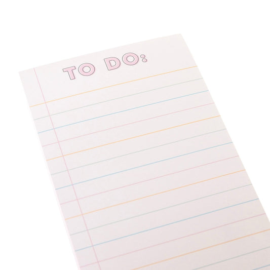 Colorful Cream Magnetic Notepad, A cream magnetic notepad with a pink TO DO: header and ruled lines in pink, orange and blue.