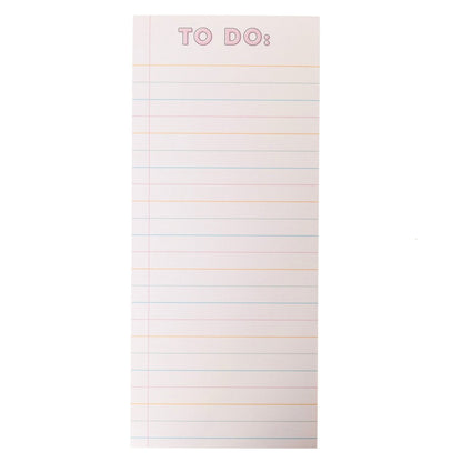 Colorful Cream Magnetic Notepad, A cream magnetic notepad with a pink TO DO: header and ruled lines in pink, orange and blue.