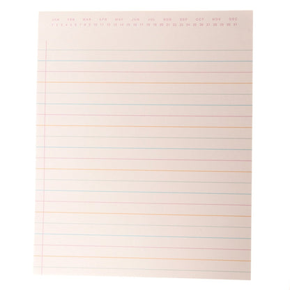 Colorful Cream Notepad Trio, Three notepads fanned together, a WORK: checklist pad in front of a lined pad with a month and date strip and a TODAY'S SCHEDULE pad, with pink headings and pink, orange and blue lines.