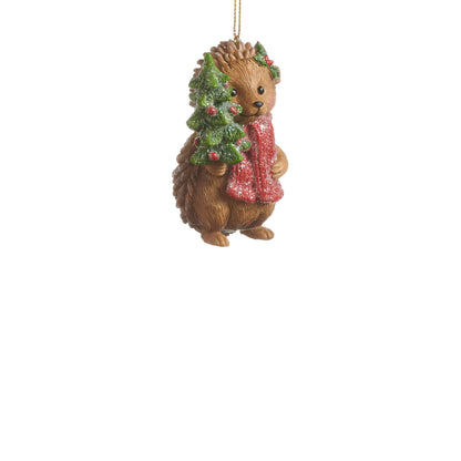 3.5" Cozy Critter Christmas Ornament, Hedgehog with Tree