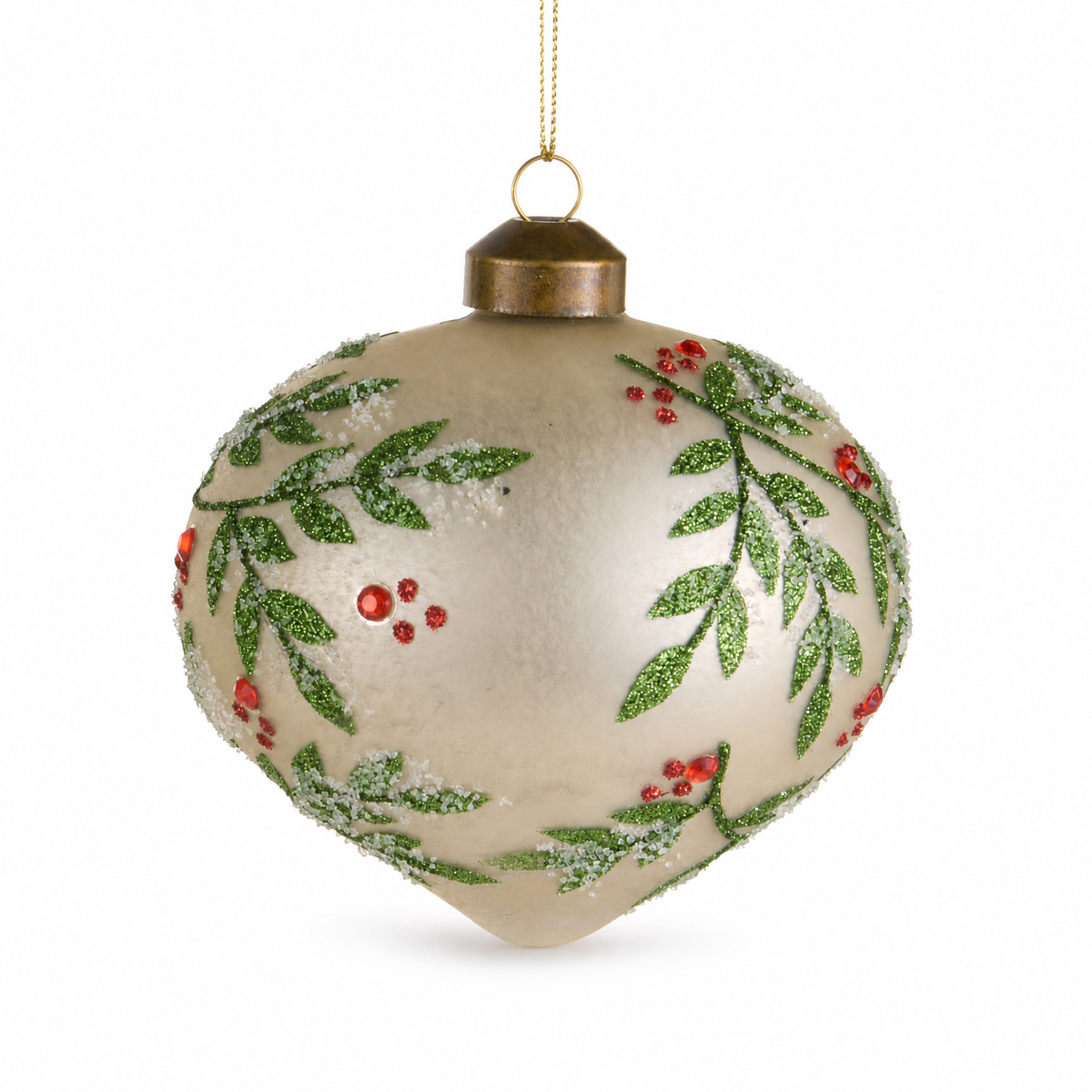 Cream Glass Holly Pattern Ornament, Onion design