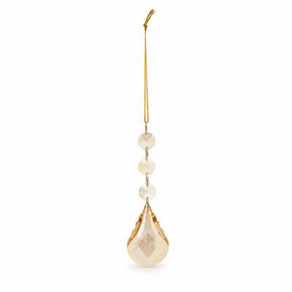 Crystal Hanging Bead Drop Ornament, Champagne design: a soft champagne gold faceted crystal drop