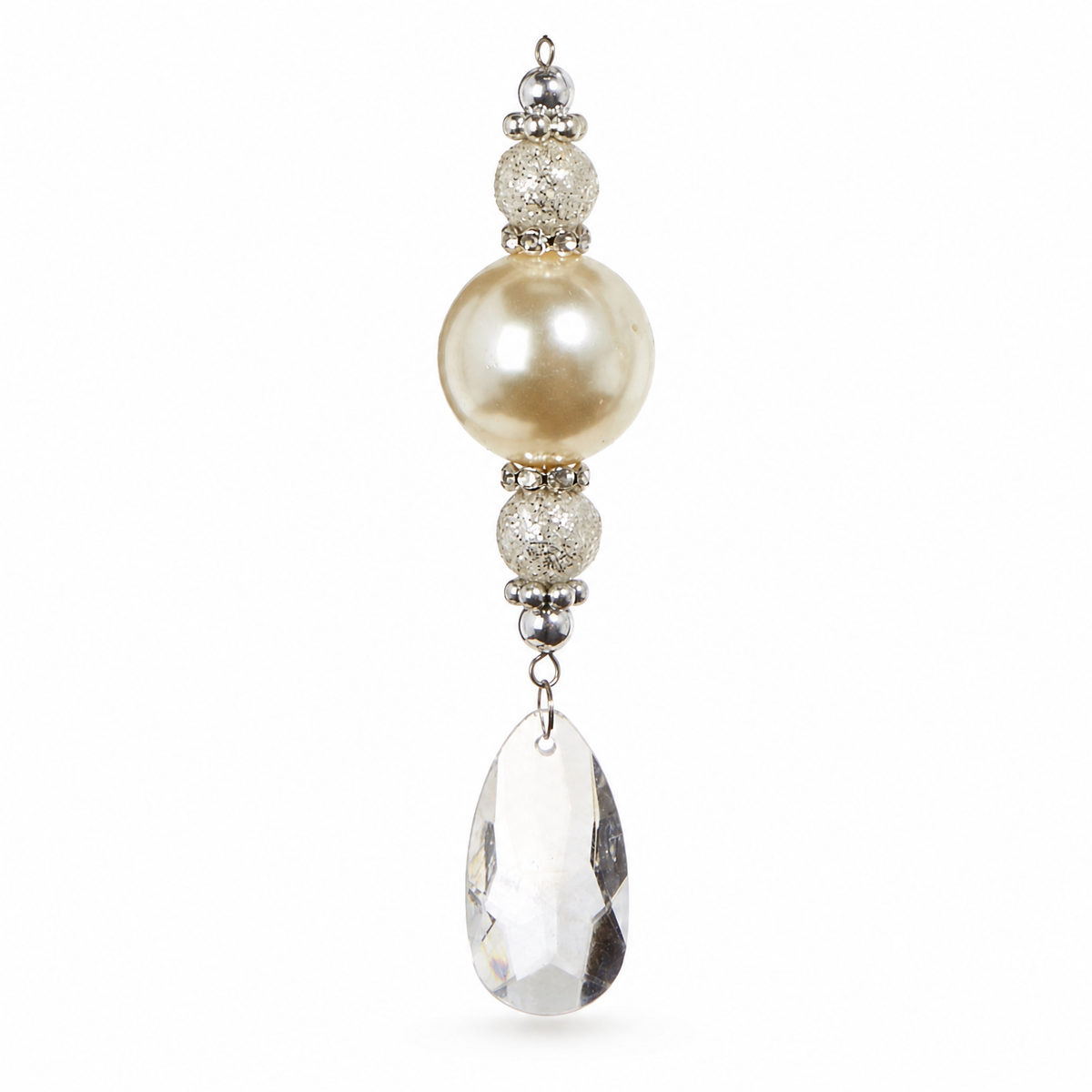 Crystal Pearl Drop Ornament, Oval Crystal design: a flat faceted oval drop with a rounded bottom