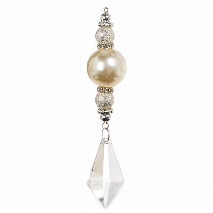 Crystal Pearl Drop Ornament, Spear Crystal design: a long angular drop that widens low and ends in a sharp point