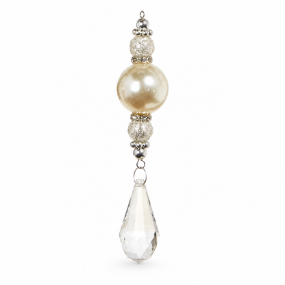 Crystal Pearl Drop Ornament, Teardrop Crystal design: a narrow many-faceted teardrop with a short point