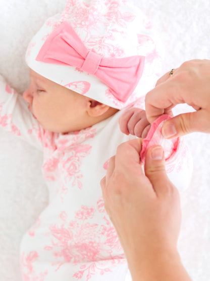 Baby Girls Bamboo Pink Butterfly Knotted Sleep Gown & Bow Hat Set: Newborn-3m