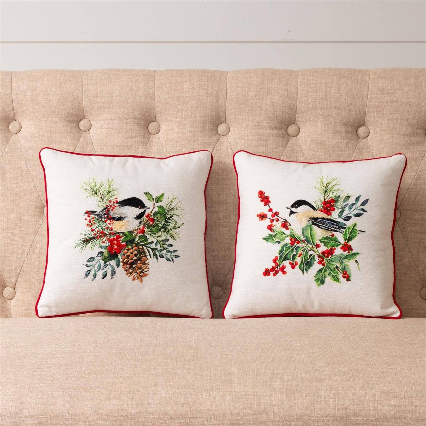 Pillows - Embroidered Chickadees -Sold Separately